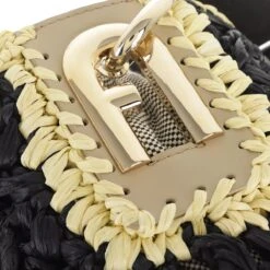Furla Lipari S Bucket Bag - Tessuto Rafia Uncinett Nero Crossbody Bag -Modetaschengeschäft A0157384 Furla 4