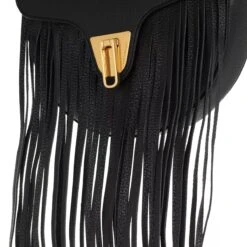 Coccinelle Beat Frange Handbag Grainy Leather Noir Saddle Bag -Modetaschengeschäft A0166490 Coccinelle position 4