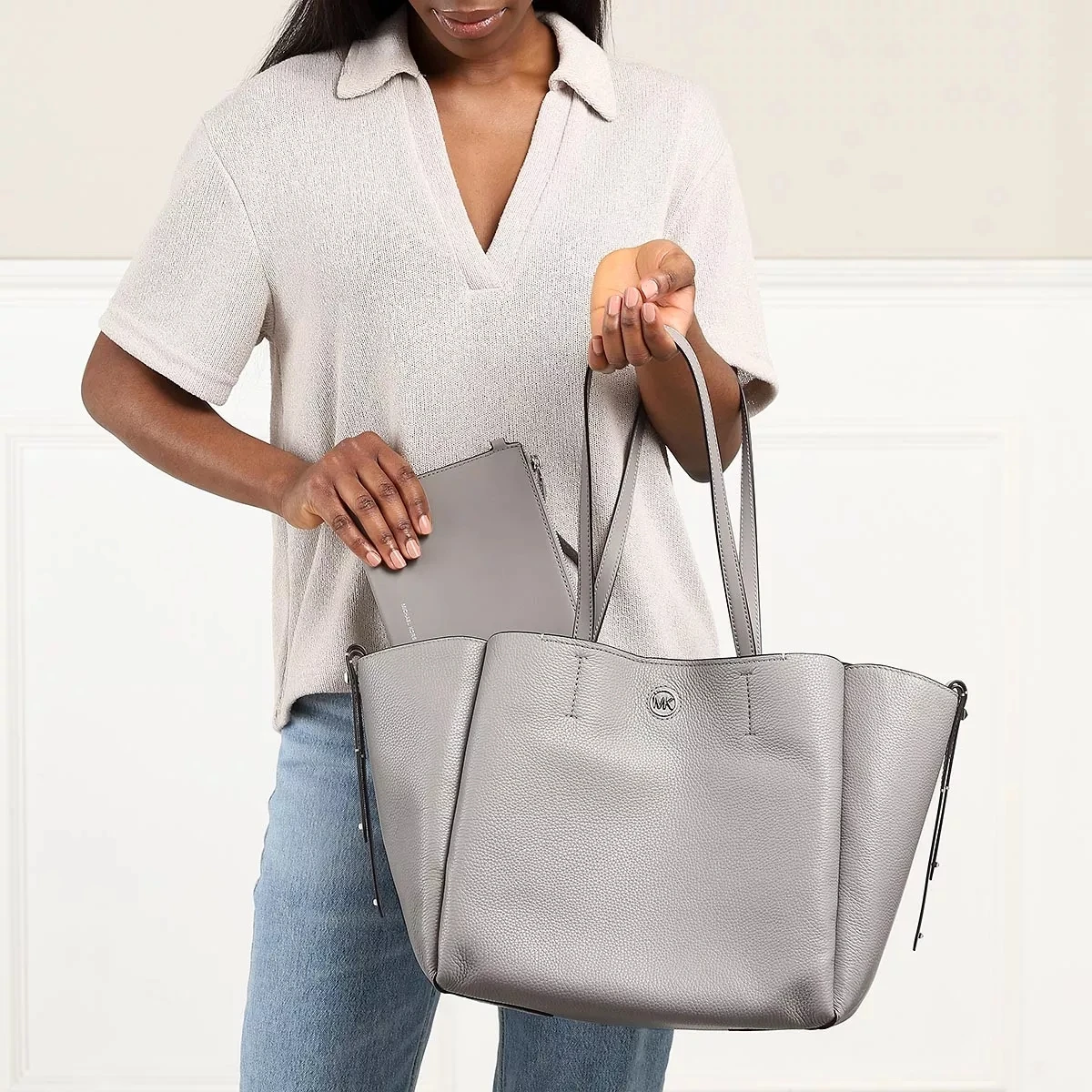 MICHAEL Michael Kors Freya Large Open Tote Bag Pearl Grey Shopper 4 MICHAEL Michael Kors Freya Large Open Tote Bag Pearl Grey Shopper – Bild 2