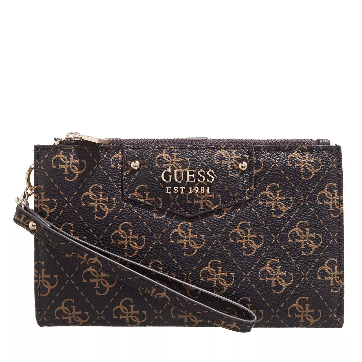 Guess Eco Brenton Double Zip Orgnizer Brown Logo Wristlet 3 Guess Eco Brenton Double Zip Orgnizer Brown Logo Wristlet