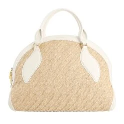 Coccinelle Colette Rafia Handle Bag Natural/White Bowling Bag