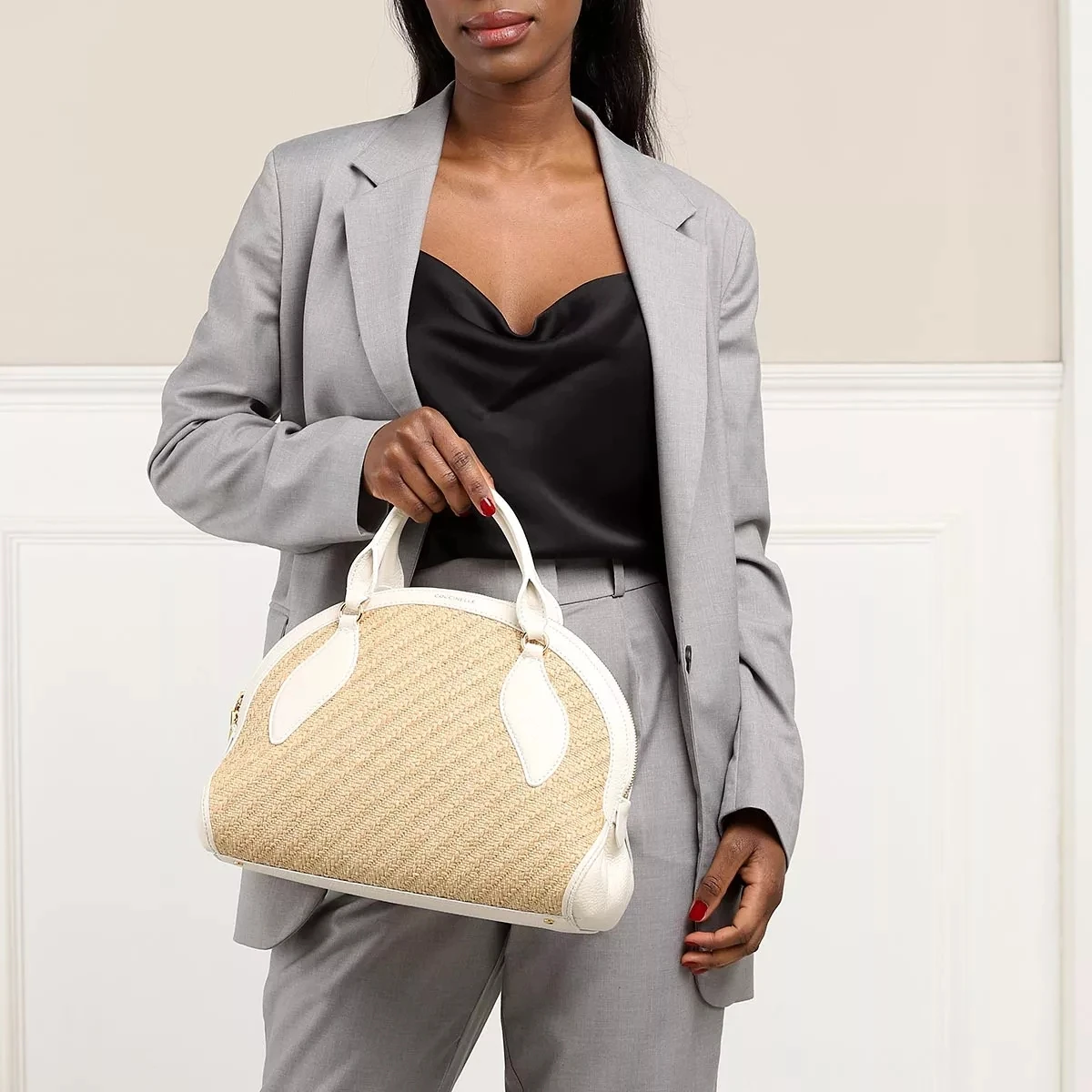 Coccinelle Colette Rafia Handle Bag Natural/White Bowling Bag 4 Coccinelle Colette Rafia Handle Bag Natural/White Bowling Bag – Bild 2