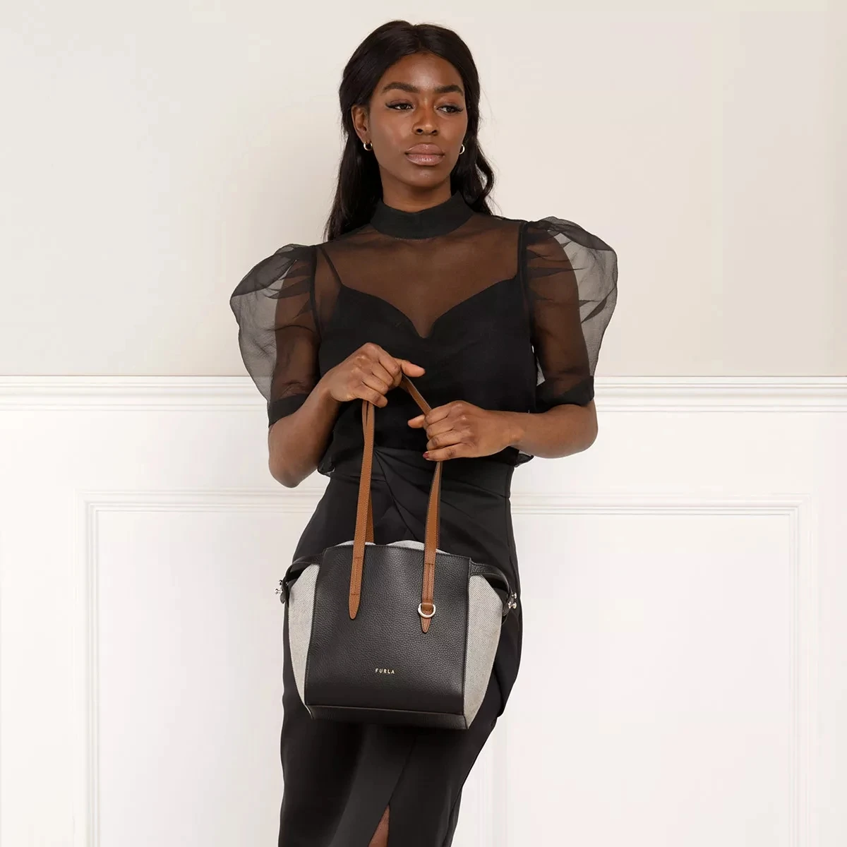 Furla Net M Tote Nero+Cognac H Tote 4 Furla Net M Tote Nero+Cognac H Tote – Bild 2