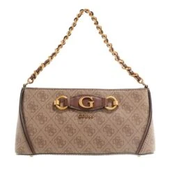 Guess Izzy Top Zip Shoulder Bag Latte Logo/Brown Crossbody Bag