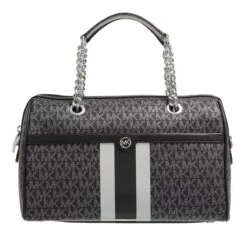 MICHAEL Michael Kors Medium Duffle Satchel Blk Silver Satchel