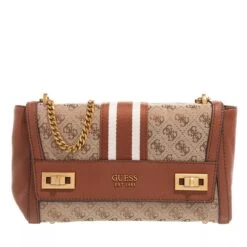 Guess Katey Flap Shoulder Bag Latte Logo/Cognac Crossbody Bag