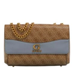 Guess Nell Logo Crossbody Flap Latte Logo/Slate Crossbody Bag